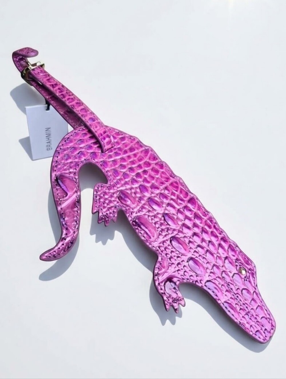 Brahmin Purple Pink Croc-Embossed Genuine Leather Luggage Tag NWT